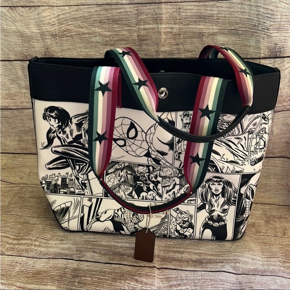 Coach X Marvel | Jes Tote With Comic Book
Print like-new large leather bag purse - Picture 2 of 11